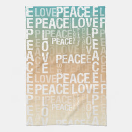 ティール（緑がかった色）ピーチ金ゴールドホワイトピースラブ        キッチンタオル