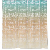 ティール（緑がかった色）ピーチ金ゴールドホワイトピースラブ       シャワーカーテン (正面)