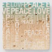 ティール（緑がかった色）ピーチ金ゴールドホワイトピースラブ ストーンコースター (正面)