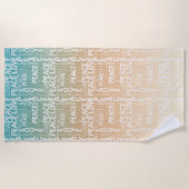 ティール（緑がかった色）ピーチ金ゴールドホワイトピースラブ ビーチタオル (正面)