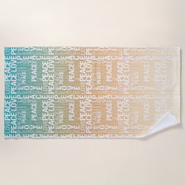 ティール（緑がかった色）ピーチ金ゴールドホワイトピースラブ ビーチタオル