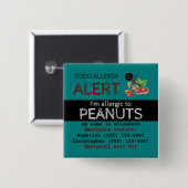 ティール(緑がかった色)ピーナッツ食品アレルギー警告ラベル 缶バッジ (正面&裏面)