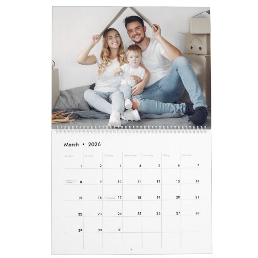 ティール（緑がかった色）ファミリーのモノグラム名blue 20フォトコラージュ カレンダー (3月 2026)