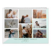 ティール（緑がかった色）ファミリーのモノグラム名blue 20フォトコラージュ カレンダー (カバー)