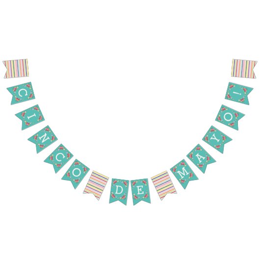 ティール（緑がかった色）フィエスタフローラシンコデマヨバンティンバナー バンティングフラッグ (全)