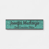 ティール（緑がかった色）フェイクグリッターオフィスのドアサイン サインプレート (正面)