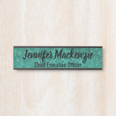 ティール(緑がかった色)フェイクグリッターオフィスのドアサイン サインプレート (正面)
