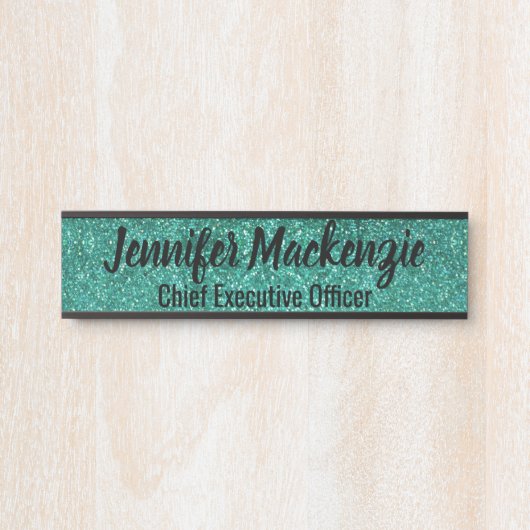 ティール（緑がかった色）フェイクグリッターオフィスのドアサイン サインプレート (正面)