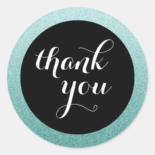 ティール(緑がかった色)フェイクグリッターサンキューフェイスシール ラウンドシール (正面)