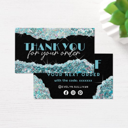 ティール（緑がかった色）フェイクグリッターシークイン割引カード (デスク)