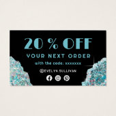 ティール（緑がかった色）フェイクグリッターシークイン割引カード (裏面)