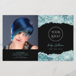 ティール（緑がかった色）フェイクグリッター2折パンフレット