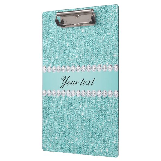 ティール(緑がかった色)フェイクシークインとダイヤモンド クリップボード (左)