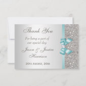 ティール(緑がかった色)フェイクボウシルバーダイアモンズサンキュー サンキューカード (裏面)