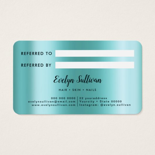 ティール（緑がかった色）フェイク箔の紹介カード (裏面)