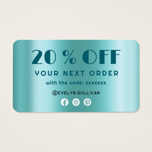 ティール（緑がかった色）フェイク箔ディスカウントカード (裏面)