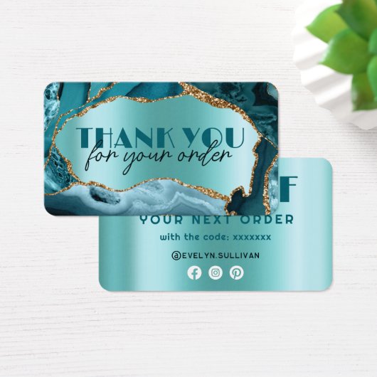 ティール（緑がかった色）フェイク箔ディスカウントカード (デスク)