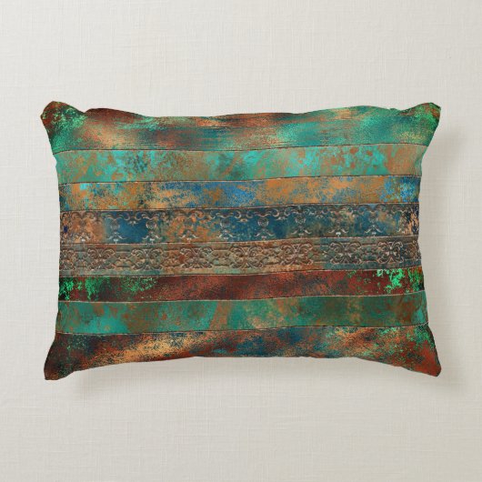 ティール（緑がかった色）フェイク茶色パテインスパイアィナ アクセントクッション (正面)