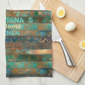 ティール(緑がかった色)フェイク褐銅パテインスパイアン キッチンタオル (四つ折り)