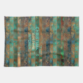 ティール(緑がかった色)フェイク褐銅パテインスパイアン キッチンタオル (横)