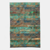 ティール(緑がかった色)フェイク褐銅パテインスパイアン キッチンタオル (縦)