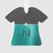 ティール（緑がかった色）フェイク金属グラムアップホルステリーとモノグラム オーナメント (裏面)