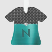 ティール（緑がかった色）フェイク金属グラムアップホルステリーとモノグラム オーナメント (正面)