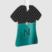 ティール（緑がかった色）フェイク金属グラムアップホルステリーとモノグラム オーナメント (正面)