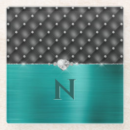 ティール（緑がかった色）フェイク金属グラムアップホルステリーとモノグラム ガラスコースター