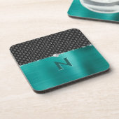 ティール（緑がかった色）フェイク金属グラムアップホルステリーとモノグラム コースター (左側)