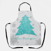 ティール（緑がかった色）フェスティバルクリスマスツリーエプロン エプロン (正面)
