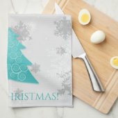 ティール（緑がかった色）フェスティバルクリスマスツリーキッチンタオル キッチンタオル (四つ折り)