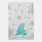 ティール（緑がかった色）フェスティバルクリスマスツリーキッチンタオル キッチンタオル (縦)
