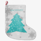 ティール（緑がかった色）フェスティバルクリスマスツリーストッキング ラージクリスマスストッキング (正面)