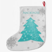 ティール（緑がかった色）フェスティバルクリスマスツリーストッキング ラージクリスマスストッキング (裏面)