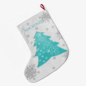 ティール（緑がかった色）フェスティバルクリスマスツリーストッキング ラージクリスマスストッキング (裏面 (吊り時))