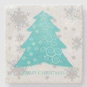 ティール(緑がかった色)フェスティバルクリスマスツリーストーンコースター ストーンコースター (正面)