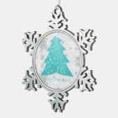 ティール（緑がかった色）フェスティバルクリスマスツリースノーフレークオーナメント スノーフレークピューターオーナメント (右)