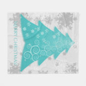 ティール(緑がかった色)フェスティバルクリスマスツリーフリースブランケット フリースブランケット (正面(横))