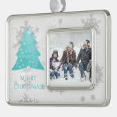 ティール（緑がかった色）フェスティバルクリスマスツリーフレームオーナメント シルバープレートフレームオーナメント (左)