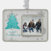 ティール（緑がかった色）フェスティバルクリスマスツリーフレームオーナメント シルバープレートフレームオーナメント (正面)