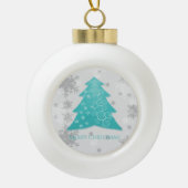 ティール（緑がかった色）フェスティバルクリスマスツリーフレームオーナメント セラミックボールオーナメント (正面)