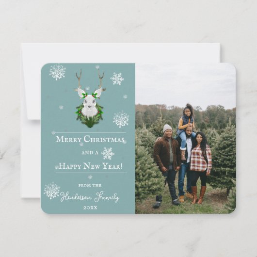 ティール(緑がかった色)フェスティバルトインデアホリデーフォトカード シーズンカード (正面)