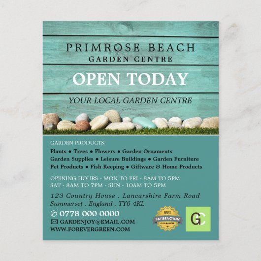 ティール（緑がかった色）フェンス、ガーデンセンター、園芸家 チラシ (正面)