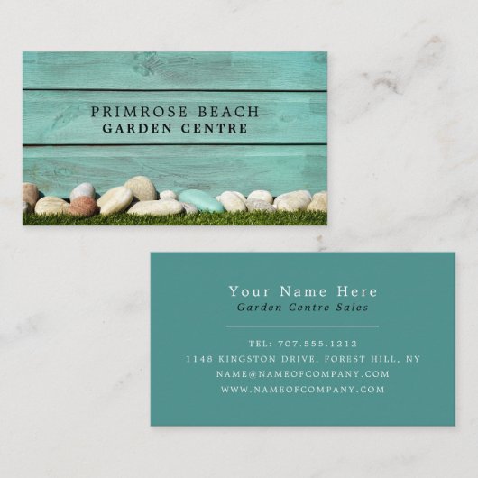 ティール（緑がかった色）フェンス、ガーデンセンター、園芸家 名刺 (正面/裏面)