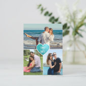 ティール（緑がかった色）フォイル愛ハート結婚式の日付を保存 案内ポストカード (スタンド正面)