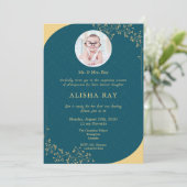 ティール（緑がかった色）フォトアナンパラシャン招待カード 招待状 (スタンド正面)