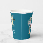 ティール（緑がかった色）フォトコラージイエローフラワー13誕生日 紙コップ (右)