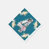 ティール(緑がかった色)フォトコラージブルーイエローフラワー4th誕生日 スタンダードカクテルナプキン (角)