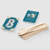 ティール（緑がかった色）フォトコラージブルーイエローフラワー8誕生日 ハンドファン (組立なし)